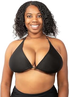 Black Bikini Swimsuit Top - DD DDD Large Bust Breasts Bathing Suit Top Only - Big Plus Size Bra for Women Ladies Teens Girls - Thick Comfy Back Neck String Tie - Unlined No Underwire Swim Bralette