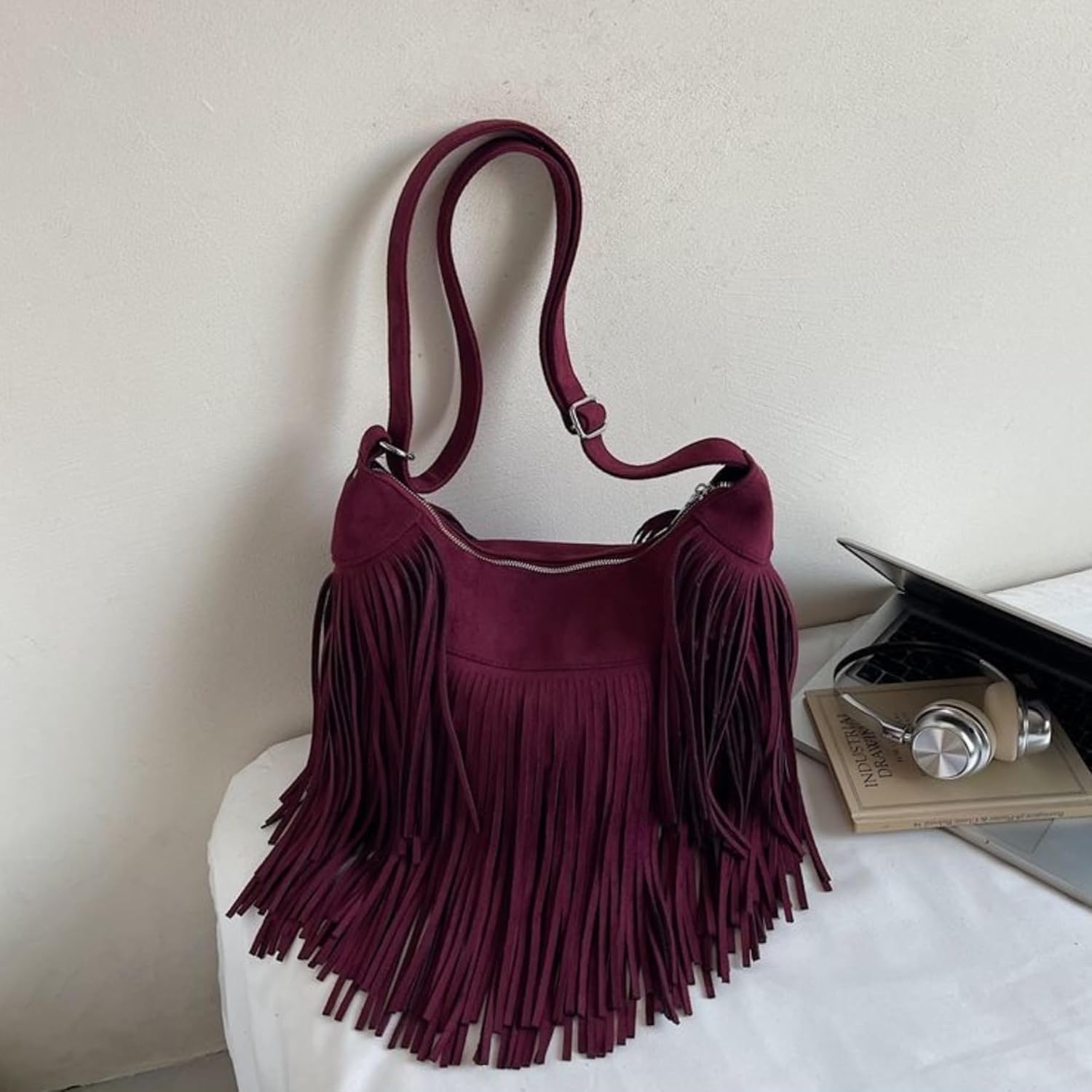 Women Vintage Suede Fringe Hobo Bag Tote Shoulder Bag Crossbody Bag and Hippie Western Cowgirl Purse Shoulder Bag