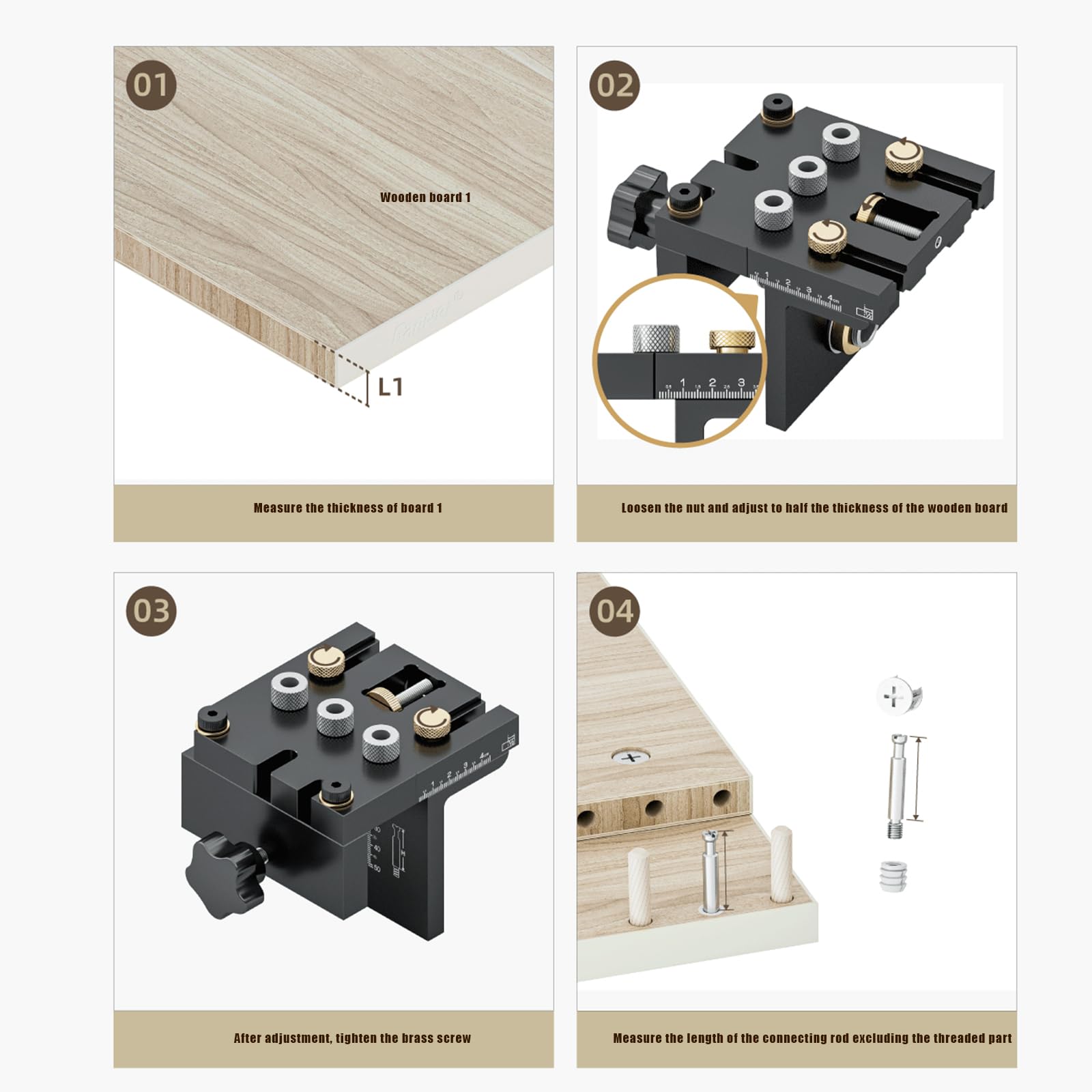 Kit 3 in 1 per fori tascabili per legno, angolo regolabile, strumento per carpenteria, localizzatore con 4 punte da trapano per la lavorazione del legno