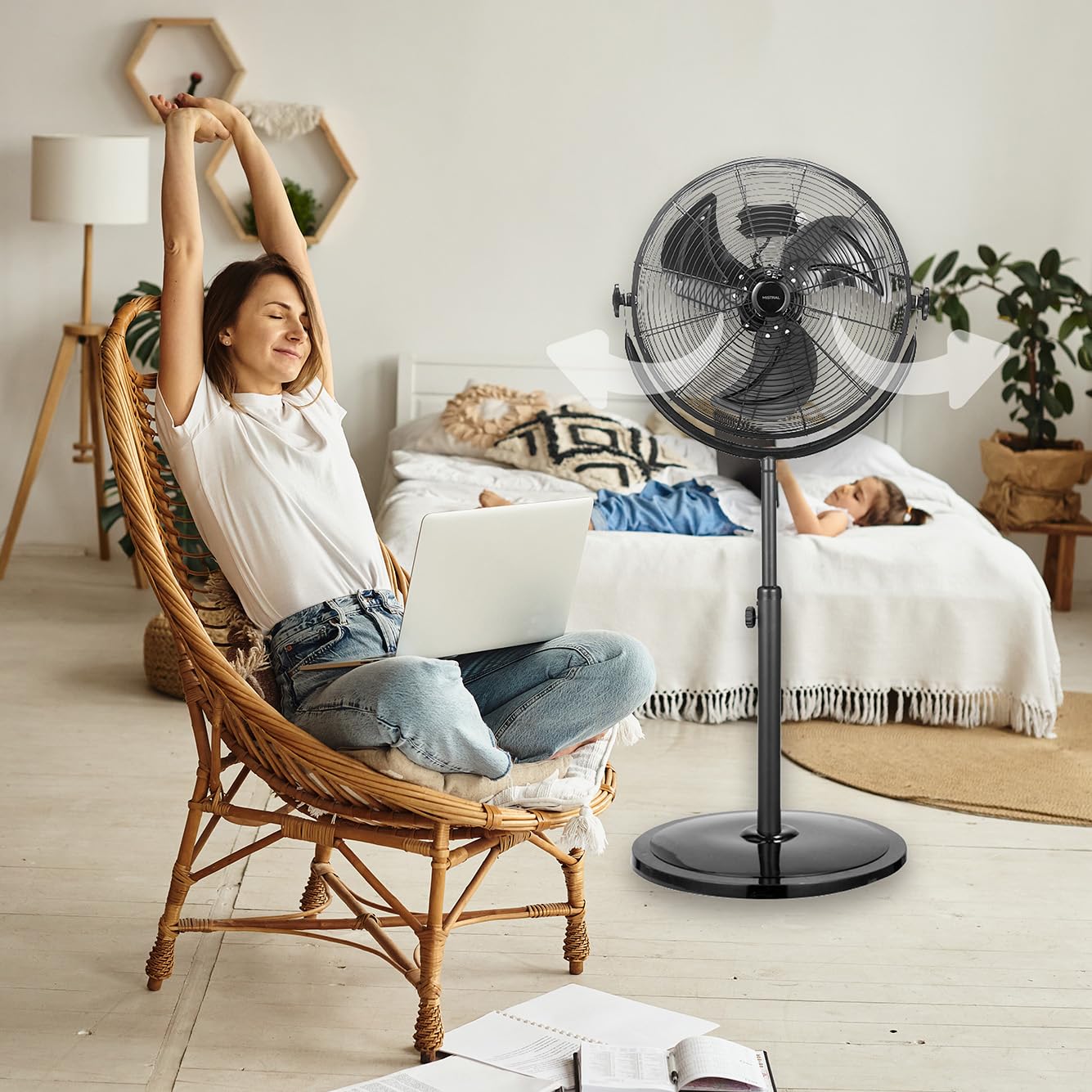 facula - Ventilador de pie Mistral 120w | Aspas de aluminio | 3 velocidades | Altura regulable | Alta Potencia
