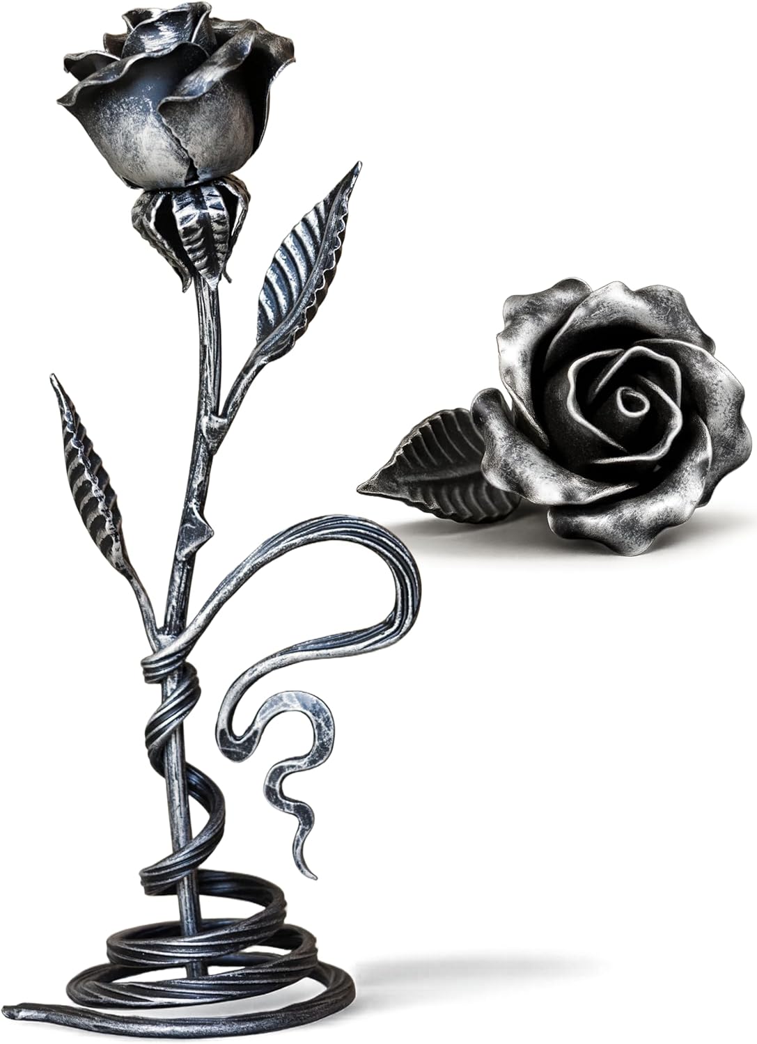 Hand Forged Metal Rose - Iron Anniversary Flower with Decorative Stand - 6th/11th Year Wedding Gift for Her