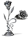 Hand Forged Metal Rose - Iron Anniversary Flower with Decorative Stand - 6th/11th Year Wedding Gift for Her