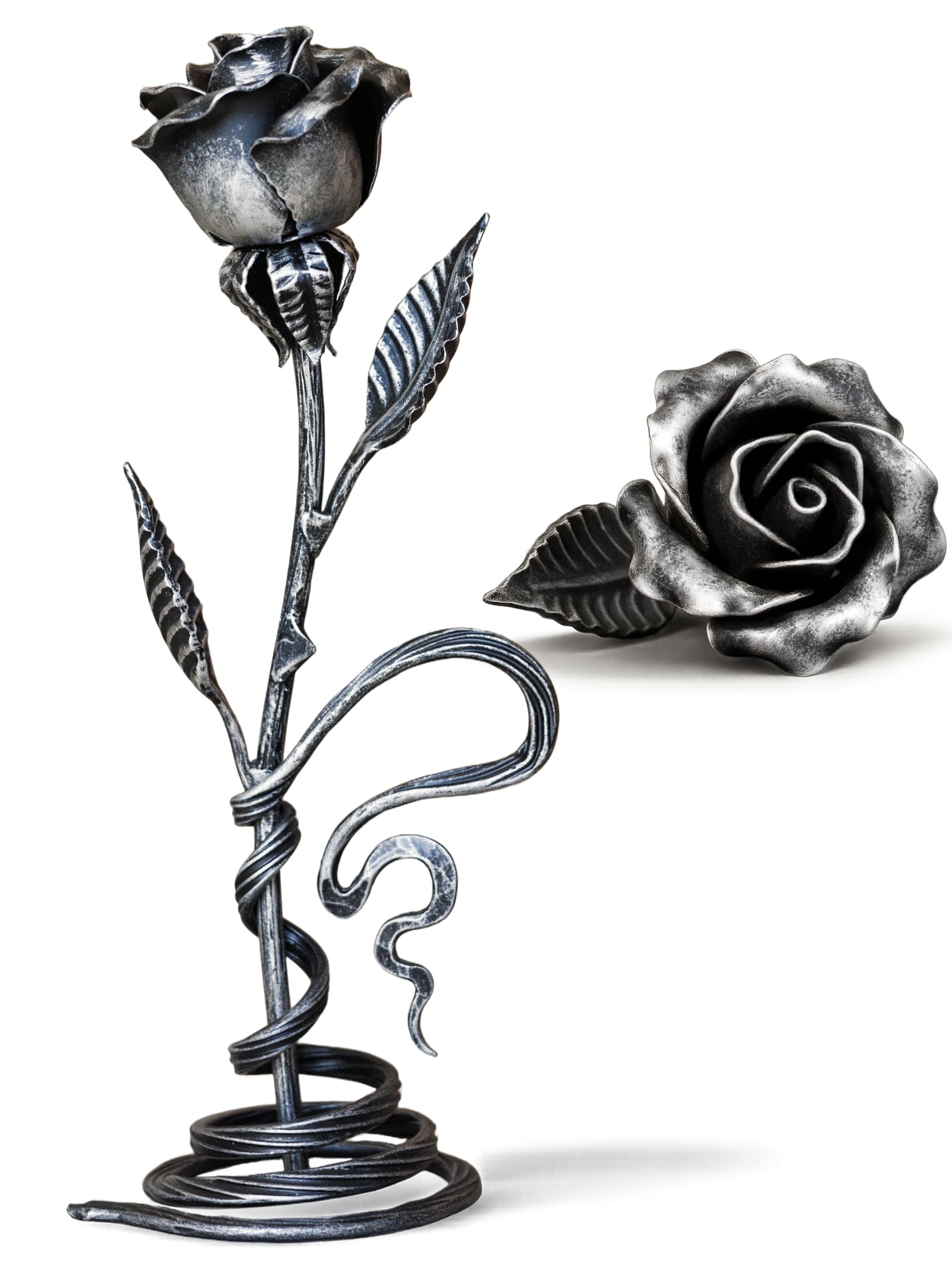 MetalArt Hand Forged Metal Rose with Stand