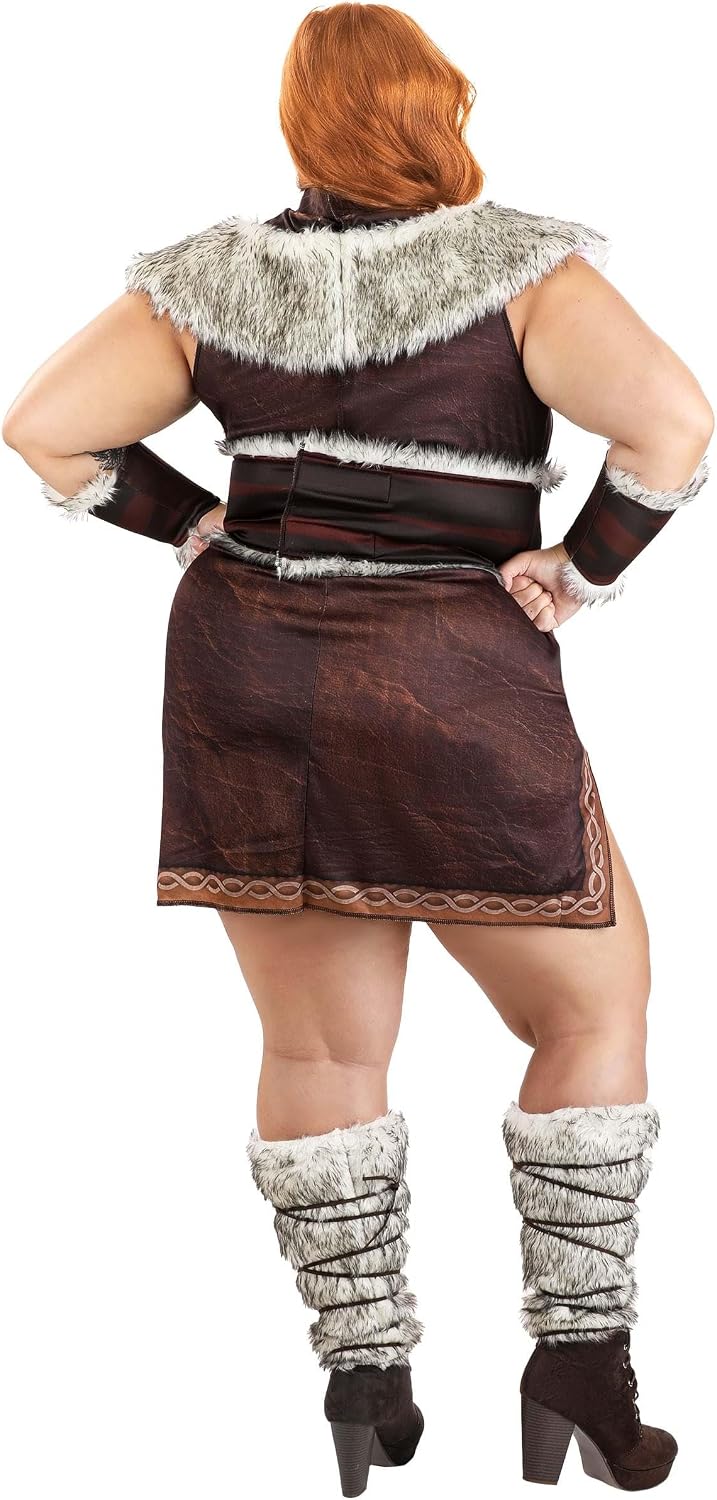 Plus Size Viking Costume for Women with Dress, Shrug, Belt, Gauntlets, and Leg Warmers | Halloween or Cosplay Outfit