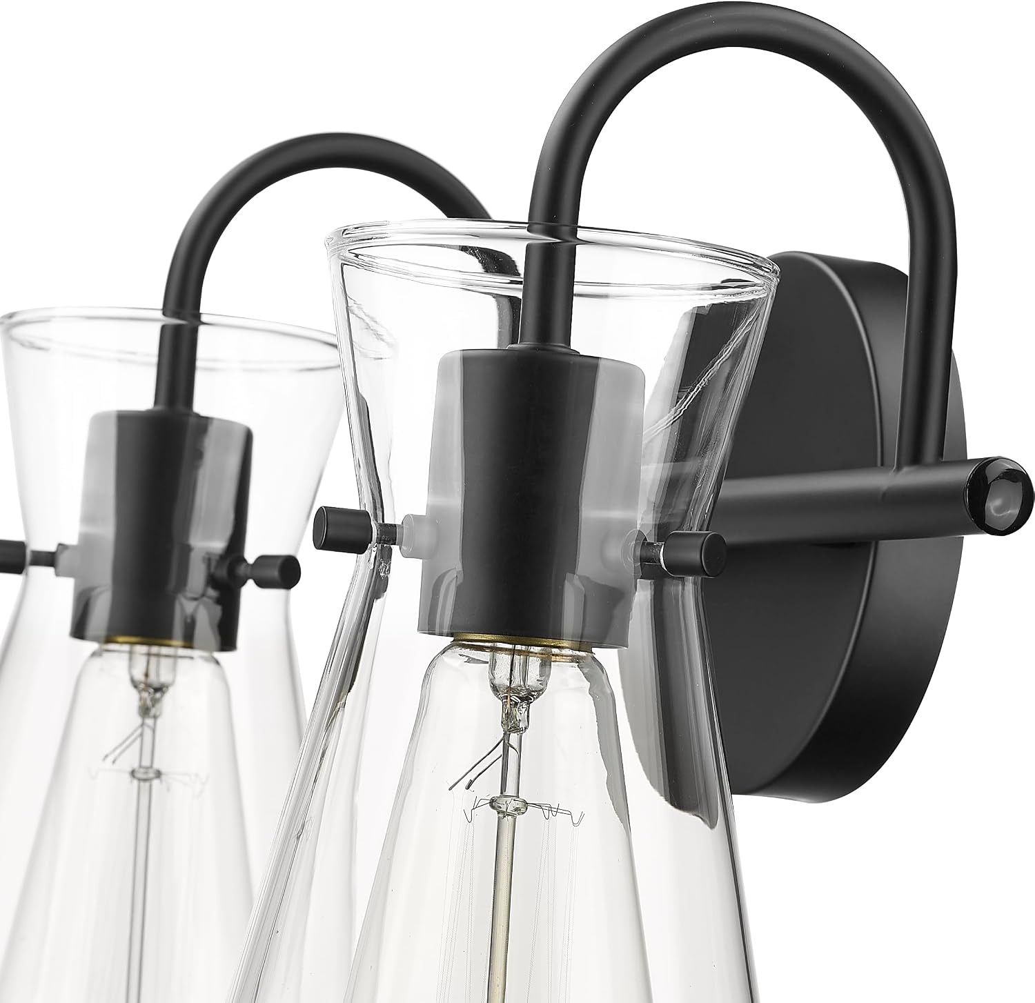ML Lighting | Camellia Collection | 21002-MB | 2 Light Vanity in Matte Black Finish with Clear Glass Shade | Versatile Design That adds High-End Texture and Elegance to Your Bathroom