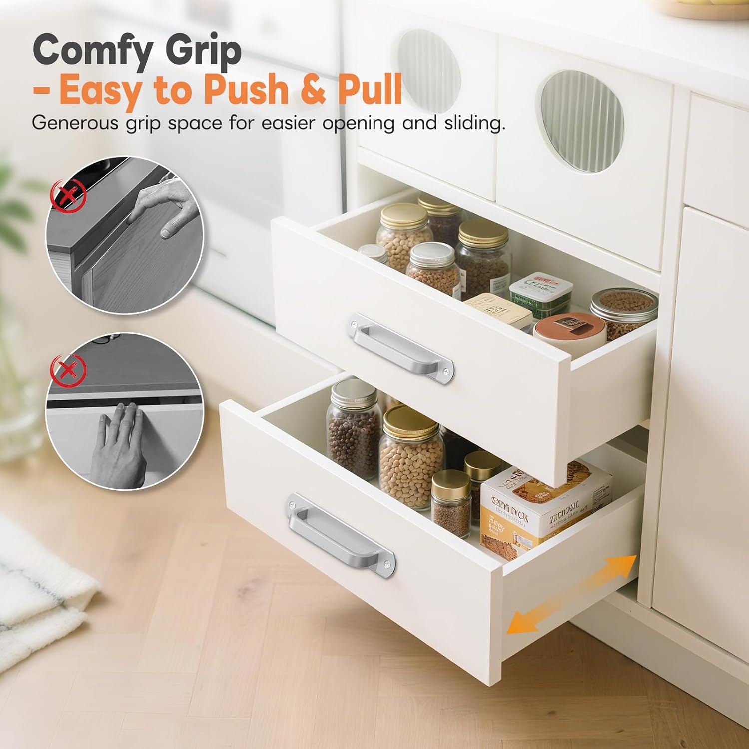 5.7 Inch Sliding Barn Door Handle - Aluminium Alloy Cabinet Pull Handles for Closet, Drawer, Garage, Fence Door & Bunk Bed - Safe Handrail, Comfy Grip & Long-Lasting Use (8, Silver)