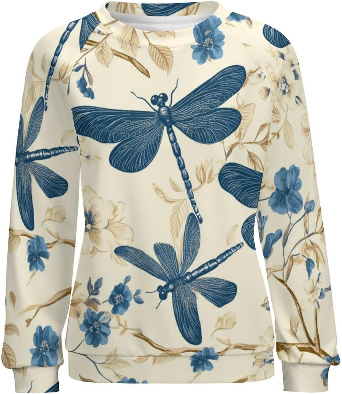 Womens Floral Sweatshirt Vintage Long Sleeve Crewneck Pullover Fall Tops Butterfly Graphic Oversized Casual Clothes