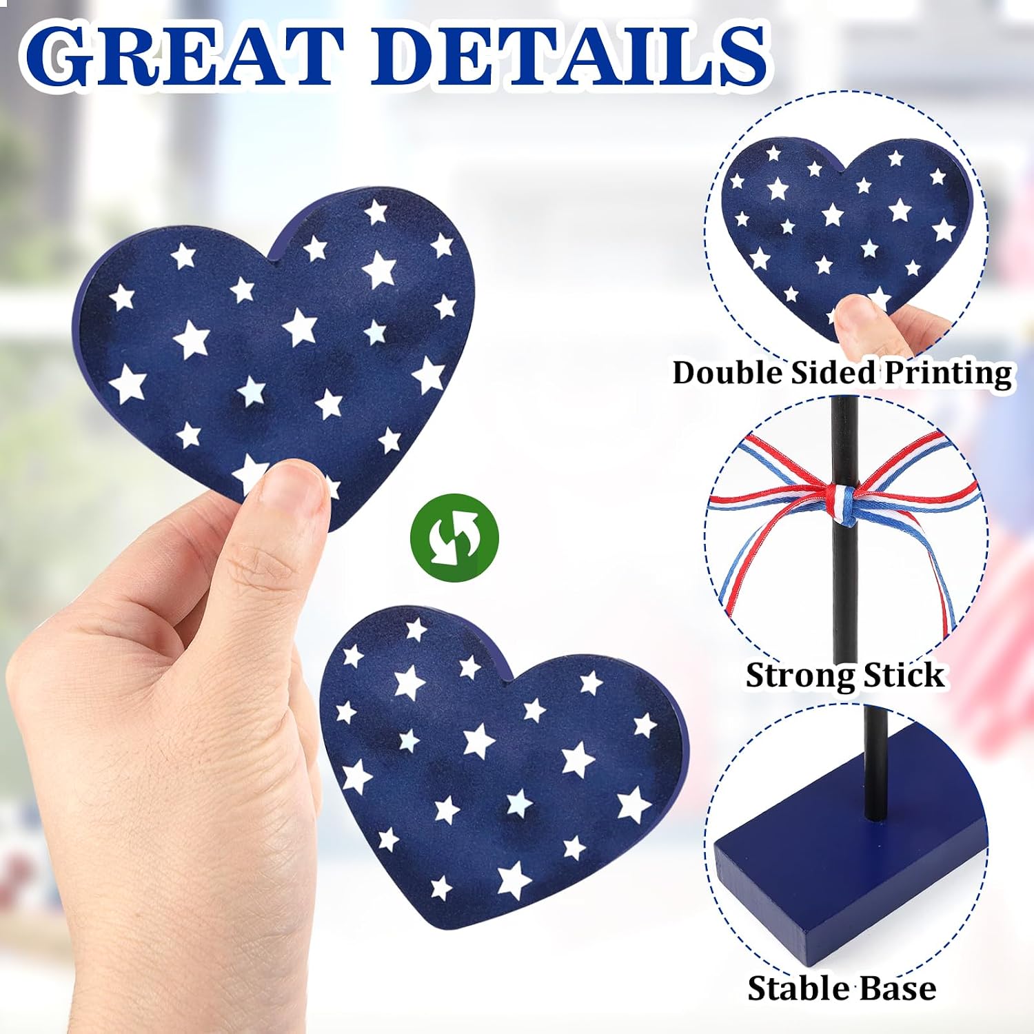 4th of July Tiered Tray Decor Wooden Love Set, 3 PCS Memorial Day Table Decorations, Rustic Patriotic Veterans Day Tabletop Home Decor, Red White and Blue Decorations for Home (Retro)