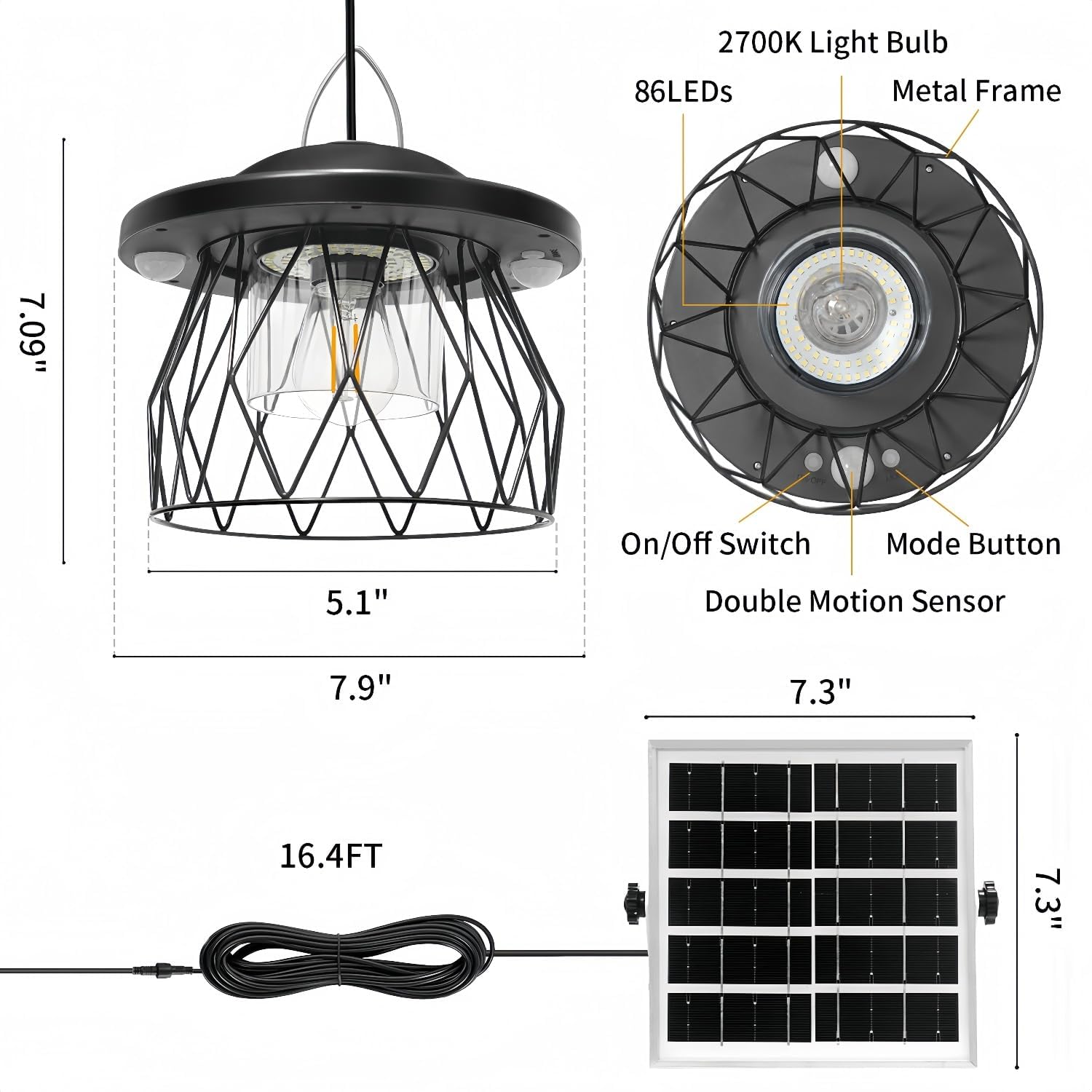 Solar Pendant Lights for Outdoor and Indoor,Solar-Powered, Motion-Activated, Remote-Controlled, 5 Lighting Modes, Warm/Cool White, Weatherproof,Ideal for Sheds, Garages, Patios, Gardens, and Barns