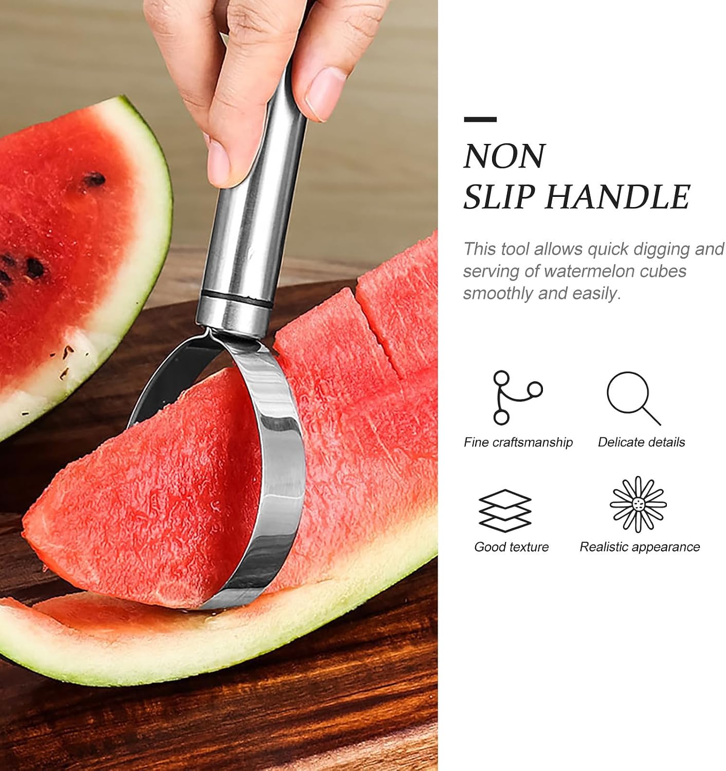 Stainless Steel Watermelon Scoop Cutter, Silver Fruit Slicer Tool