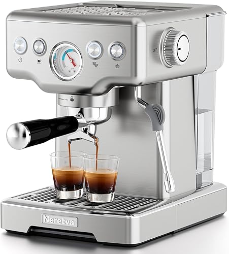 Neretva Máquina de café expreso de 15 barras con espumador de leche, varita de vapor para capuchino, latte, macchiato, máquina de café profesional