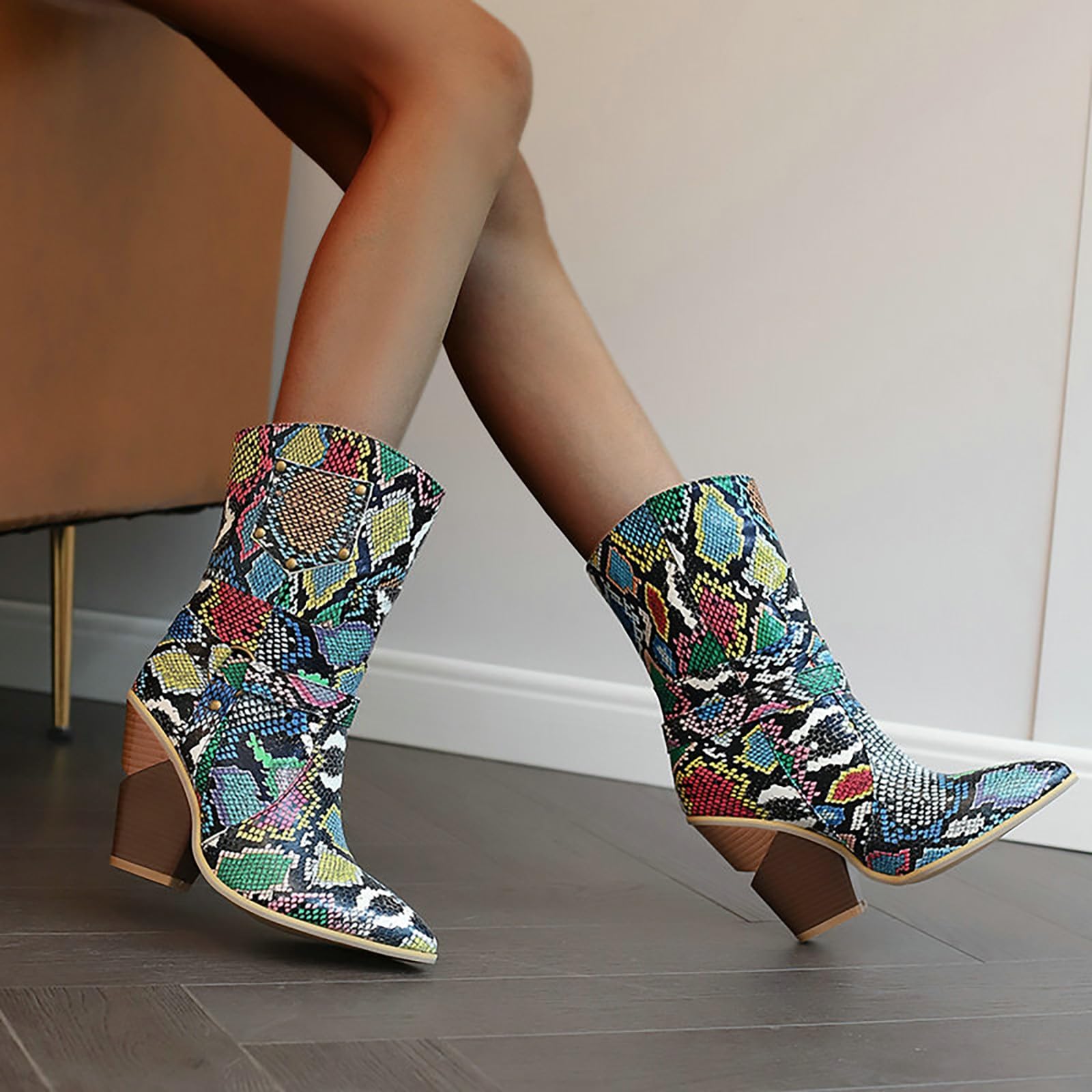 Stivali Camperos Donna Ricamati Stivali Donna Cowboy Scarpe Boho | Stivali Texani Autunno Inverno Moda Stivali Western Donna Similpelle Stivaletti Cowgirl Per Feste All Aperto