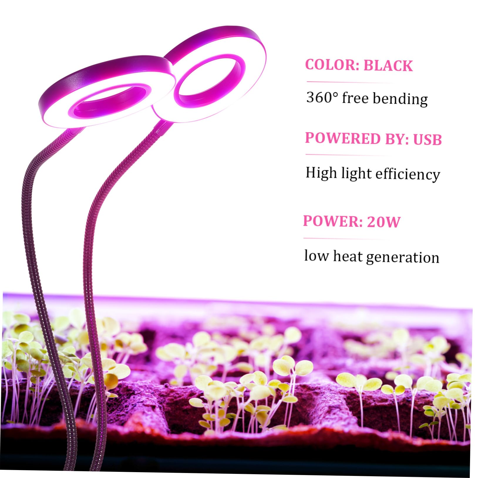 POPETPOP Lampe LED pour Plantes à Pince, Double Tête, Réglable, 5 V