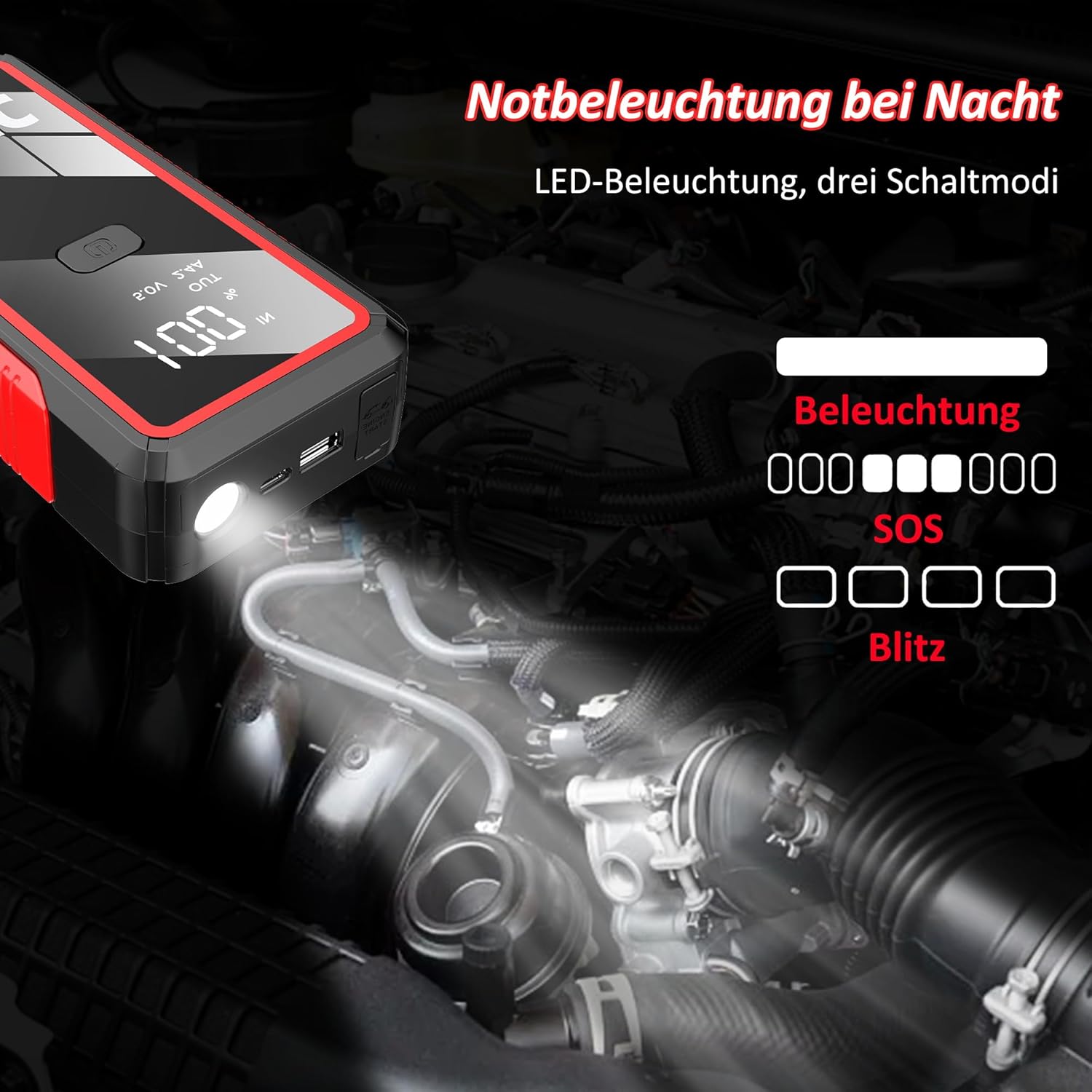 EAFC JC02 Jump Starter LED flashlight in use