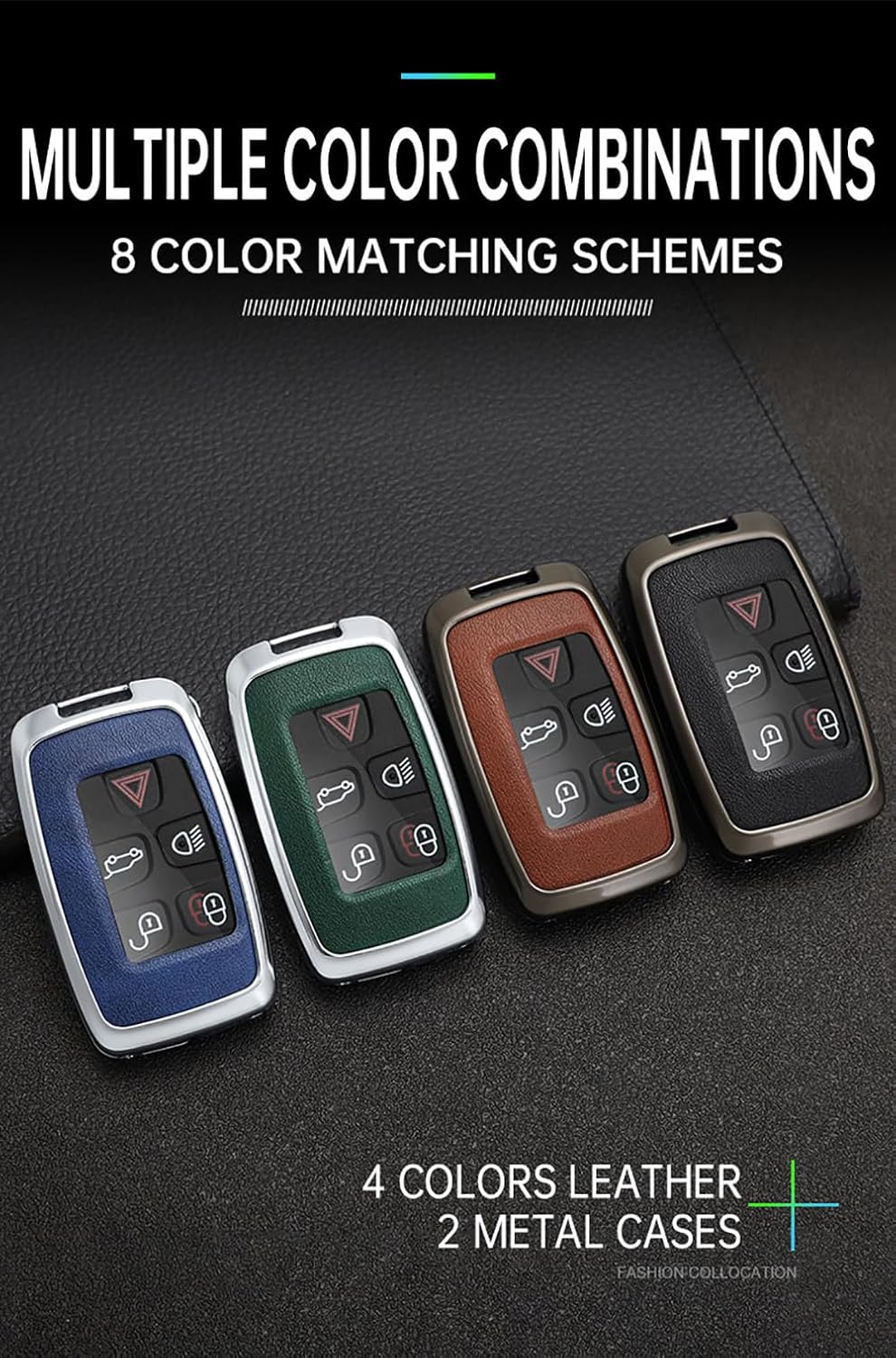 SANRILY PU Leather Key Fob Case Fit for Jaguar F-Pace F-Type XE XEL XF XFL XJ Fit for Range Rover Evoque Sport Velar Keyless Fit for Land Rover Key Fob Cover with Leather Keychain Silver-brown