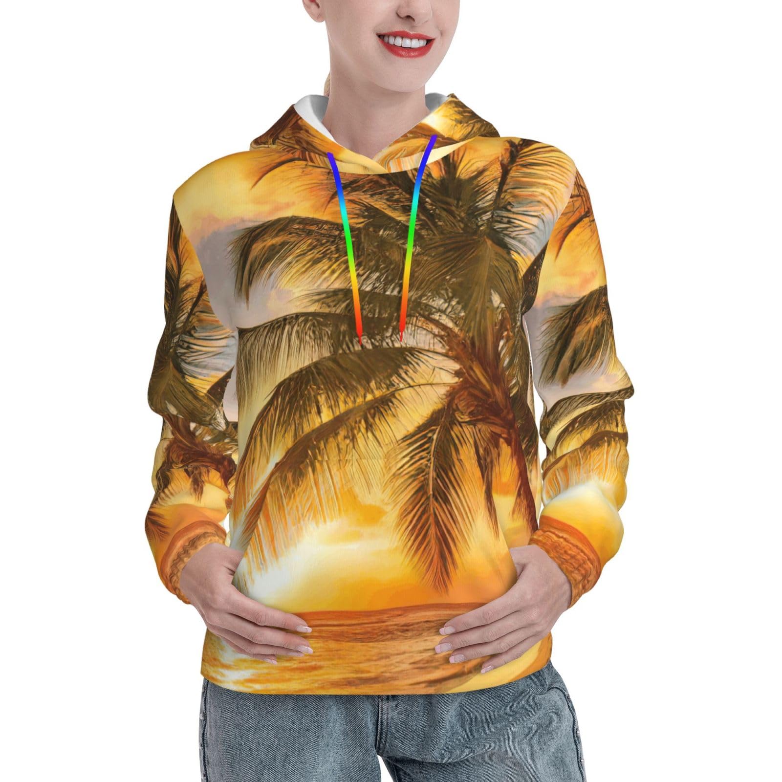 Sweat à capuche imprimé plage pour femme pull ajusté de mi-saison - 8