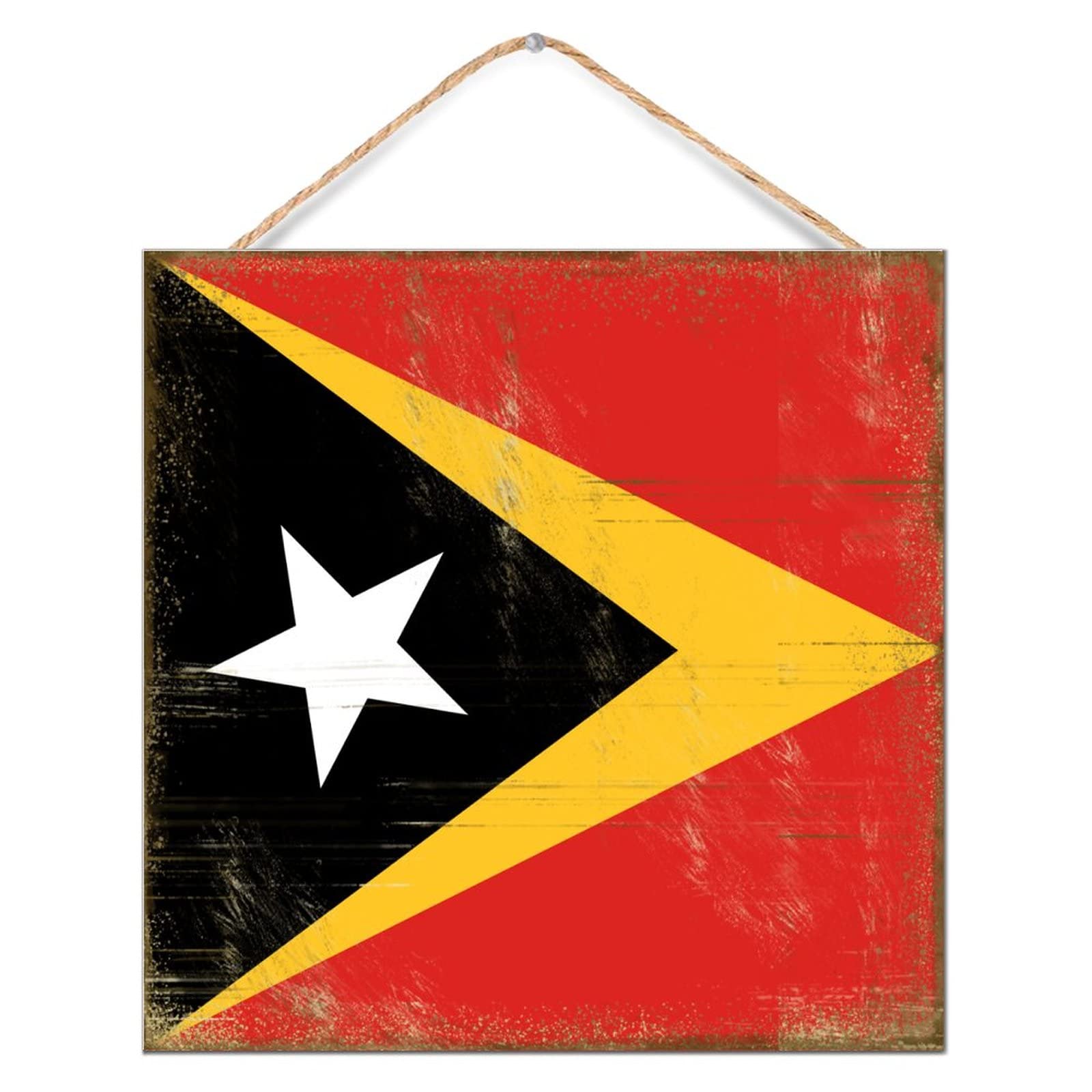 Plaque en bois Timor-Leste de qualité supérieure avec motif drapeau soigné