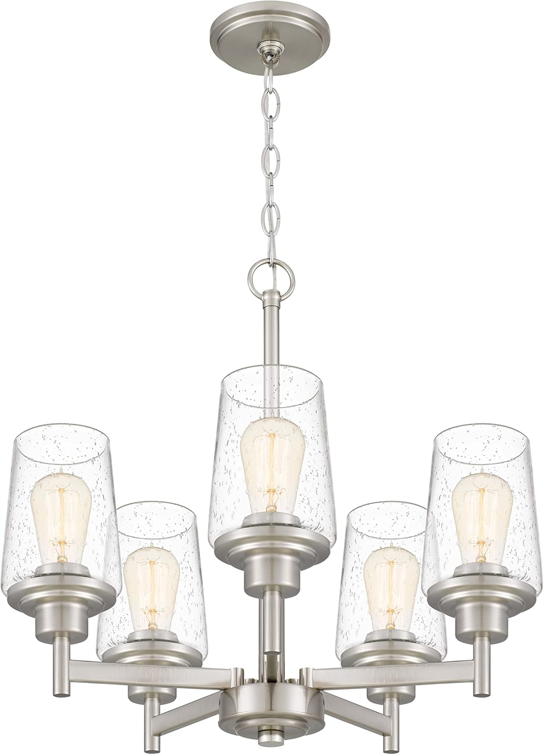 Tawson Jacob Modern 5-Light Chandelier Pendant Ceiling Light Brushed Nickle Seeded Glass Shade Adjustable Height for Hallway, Entryway, Passway, Dining, Bedroom, Kitchen