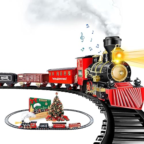 Miniatura 10 de OCHIDO Juego de Tren de Navidad, Juego de Tren Eléctrico con Humo, Luces y Sonido, Juego de Tren de Juguete para Debajo del Árbol de Navidad