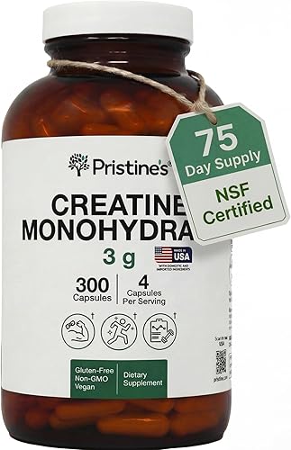 PRISTINE'S Cápsulas de monohidrato de creatina para mujeres y hombres - Certificado NSF para 75 días de suministro 3G Suplemento de apoyo al