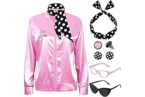 1950s Pink Satin Jacket Halloween Costume Set for Women