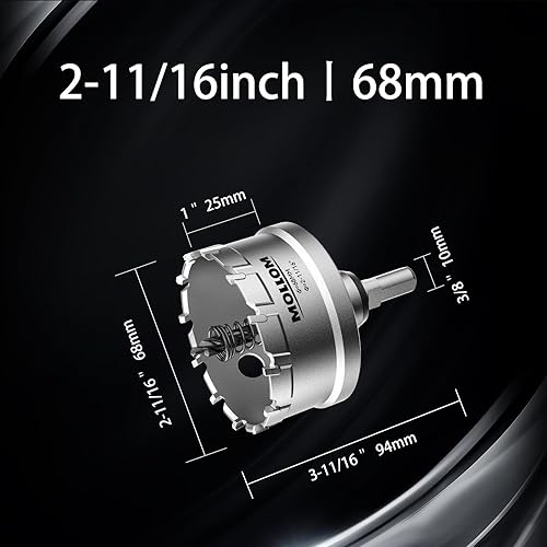 Miniatura 233 de Mollom Sierra perforadora de carburo resistente (2-1/2 pulgadas 2.520 in) con 2 brocas piloto, corte de agujeros de acero inoxidable, acero suave