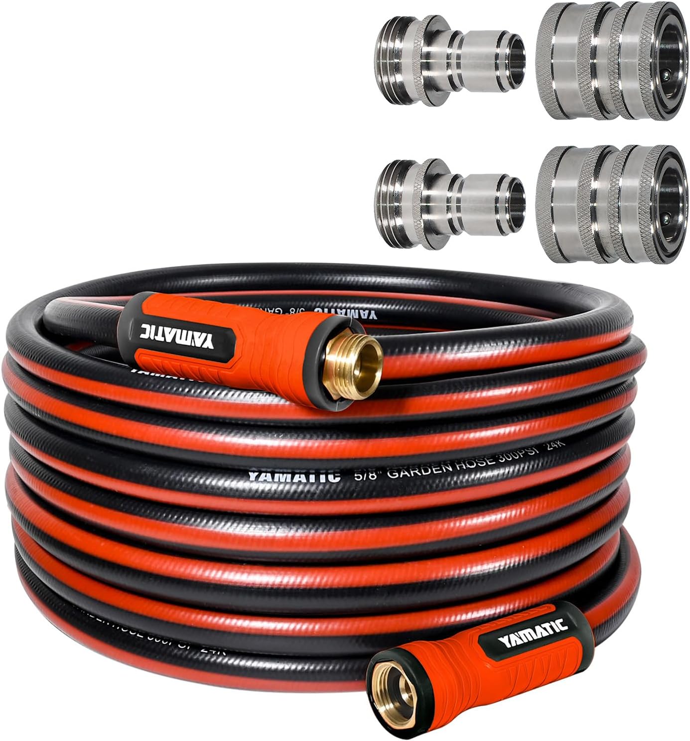 YAMATIC Garden Hose 40ft x 5/8" with Stainless Steel Hose Quick Connect