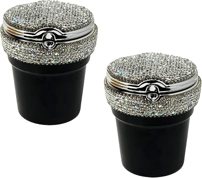 Car Ashtray with Blue LED Light and Portable Ashtray Design - Ideal for Car, Home, and Office Exclusive Bling, 2 Packs