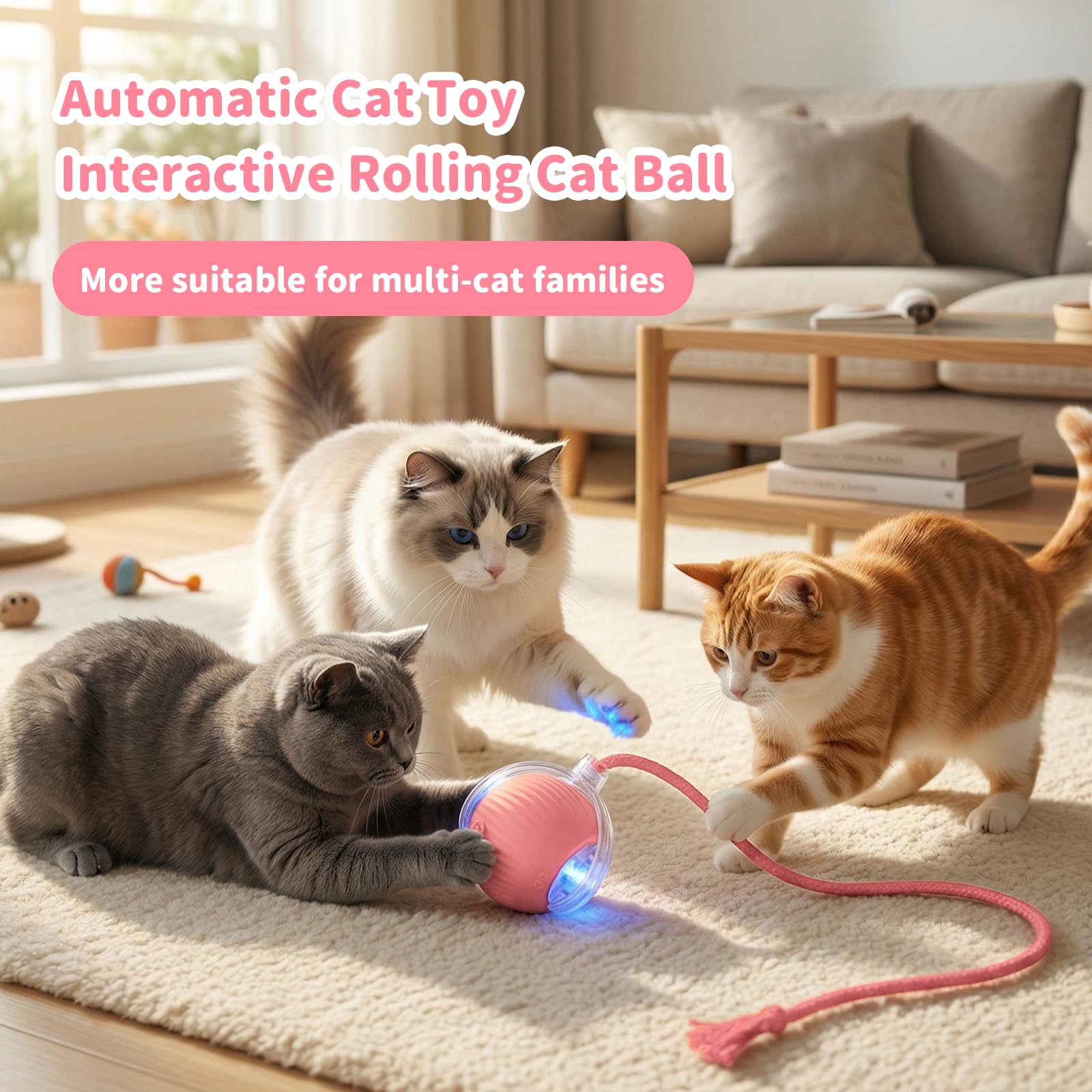 Juguete masticable automático interactivo para gatos activos, color rosa