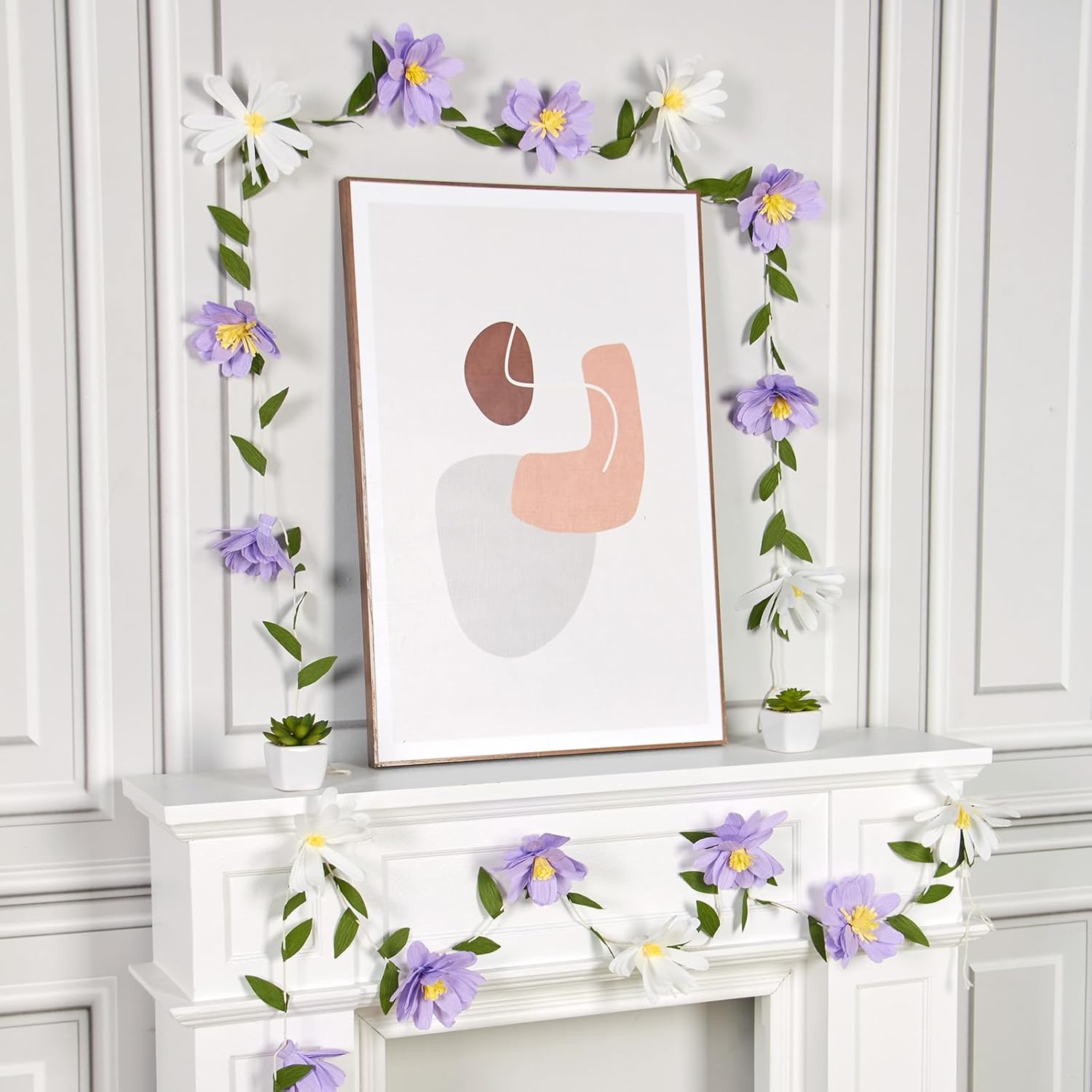 EASY JOY Crepe Paper Flowers Banner White Purple Spring Flower Garland Hanging Paper Florid Garland Leaves Banner for Spring Birthday Wedding Home Decorations - Image 5