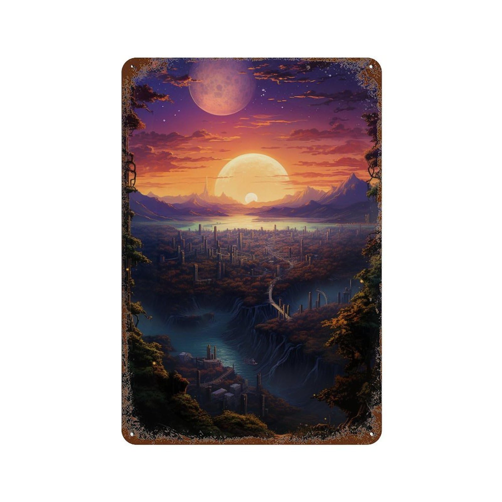 Fantasy Alien Planet Landscape -4 Vintage Rust Metal Sign 11.8"x7.9", Shabby Chic Decor for Living Room, Hallway And Home Decor