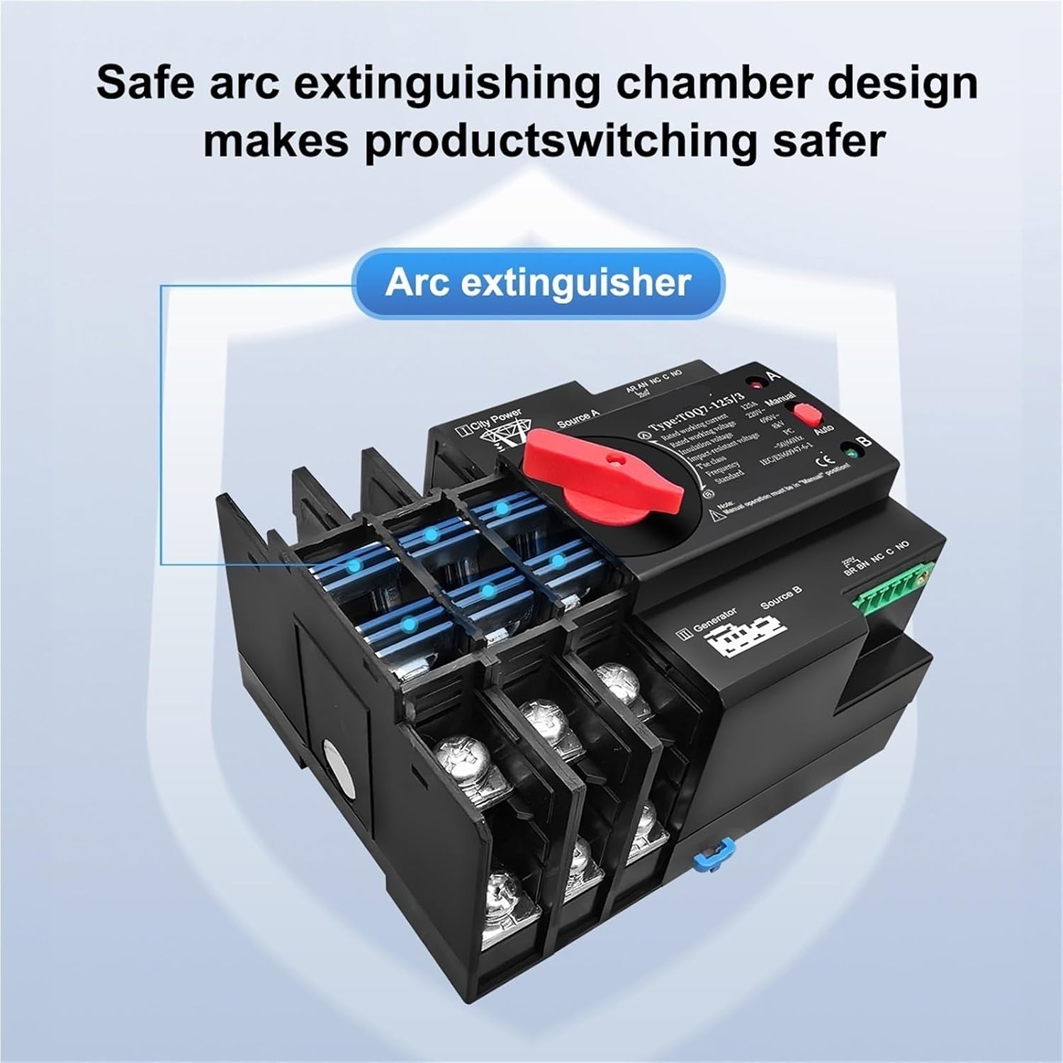 Din Rail 3 Phase 2P 3P 4P 63A 100A 125A 230V Dual Power Automatic Transfer Electrical Selector Switch Uninterrupted ATS(4P L N 220V-230V,125A)