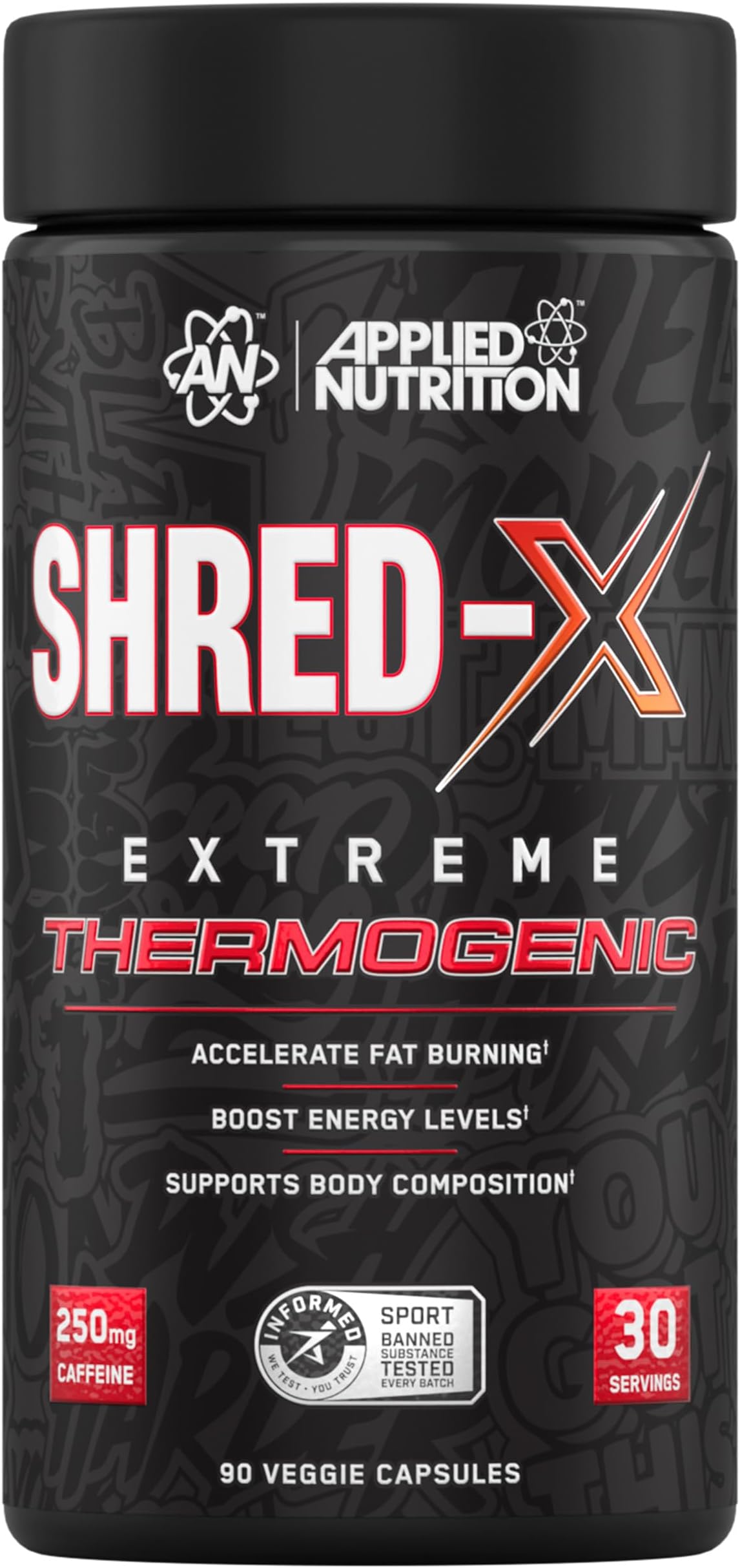 Applied Nutrition Shred X Fat Burner - ABE All Black Everything Fat Burner, Thermo Weight Management (90 Capsules - 30 Servings)