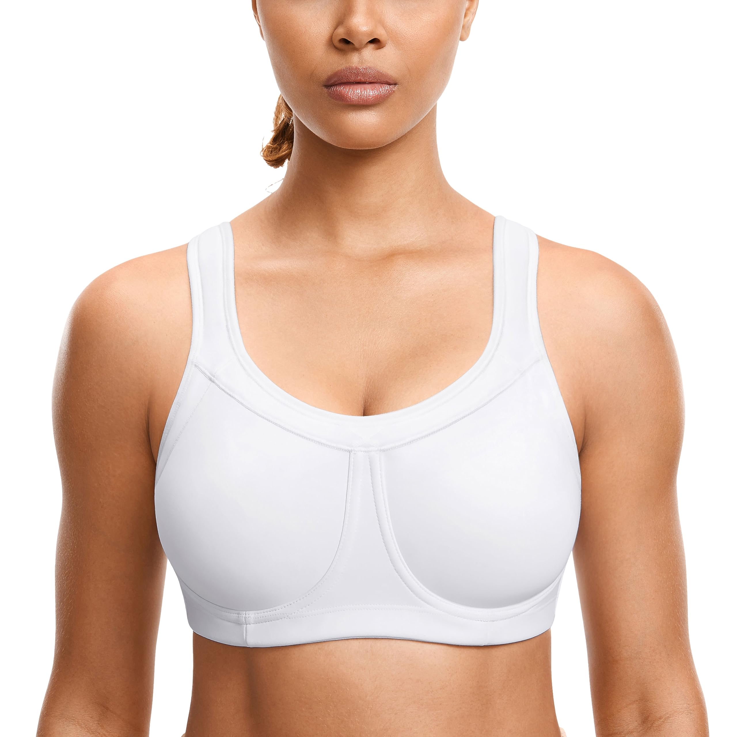 SYROKAN Women's High Impact Removable Pads Sports Bra Underwire Full Coverage Support Workout Running Bra
