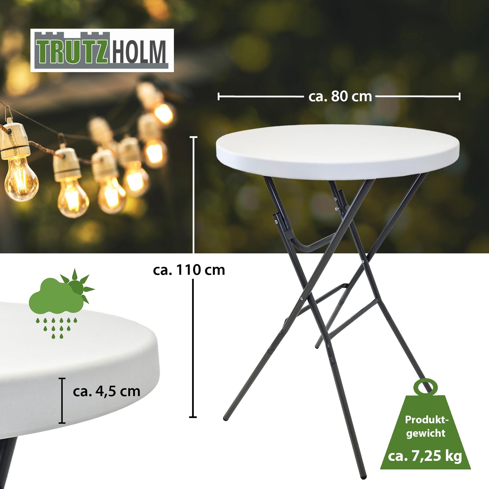 TRUTZHOLM Stehtisch ca. Ø 80cm wahlweise mit Husse Bistrotisch Partytisch Klapptisch Biertisch + Decke (Stehtisch inkl. Husse weiß)