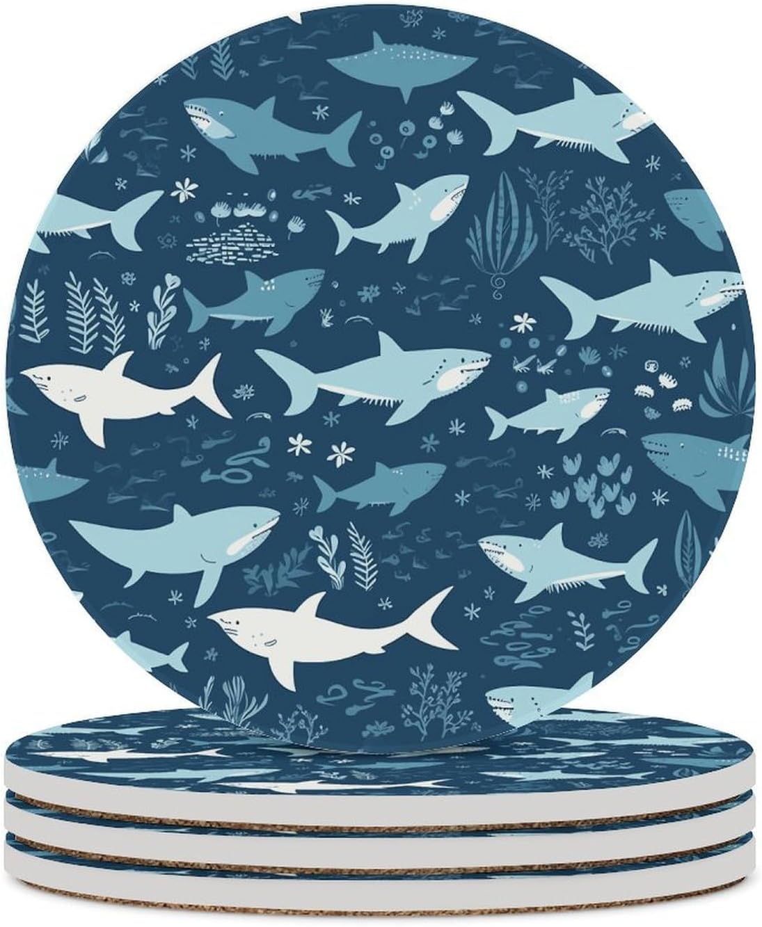 Sharksm Coaster with Cork Base Drink Coasters for Coffee Table Decor Modern Cup Coasters with Non-Slip & Heat-Resistant Cute Ceramic Table Coaster for Home Dining