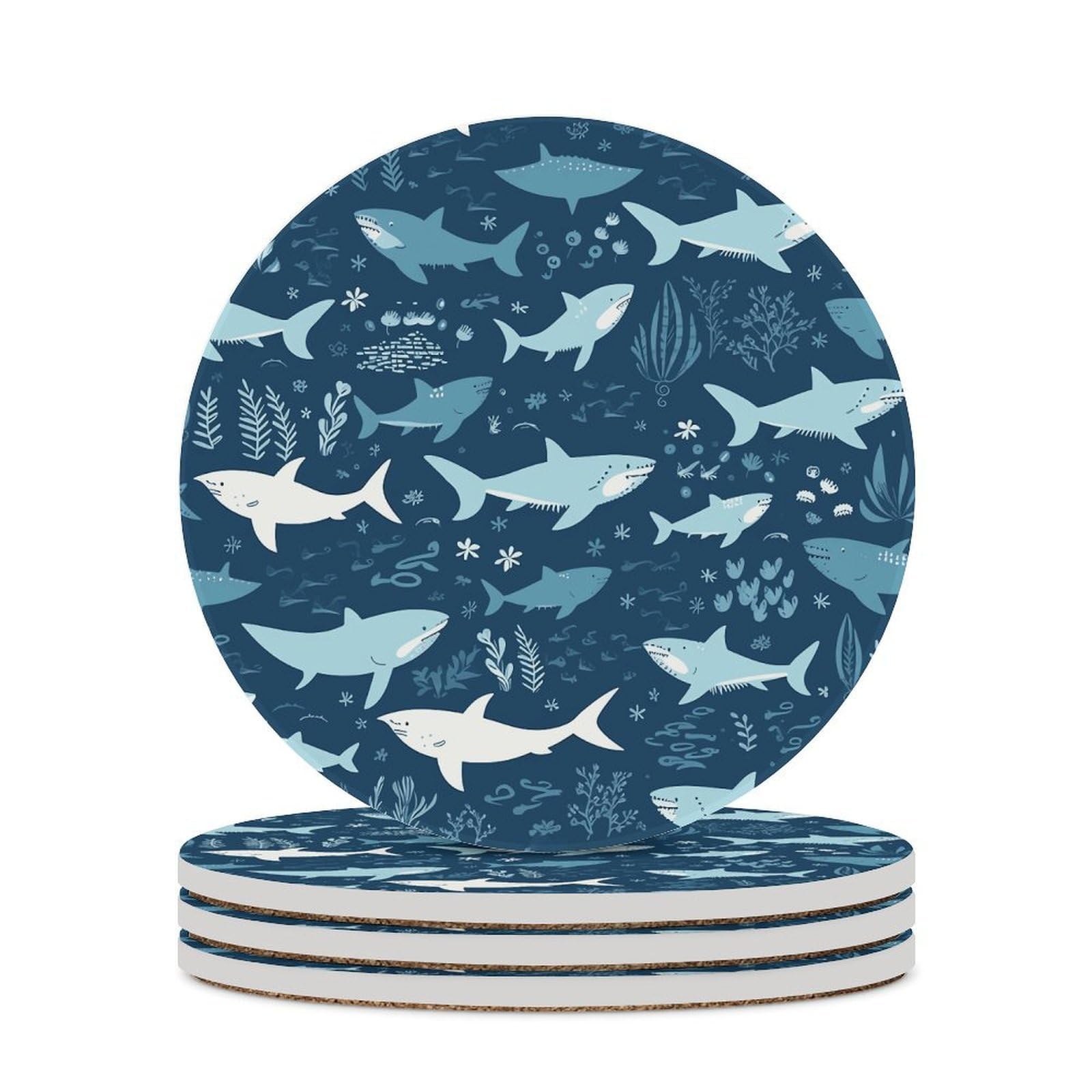 Sharksm Coaster with Cork Base Drink Coasters for Coffee Table Decor Modern Cup Coasters with Non-Slip & Heat-Resistant Cute Ceramic Table Coaster for Home Dining