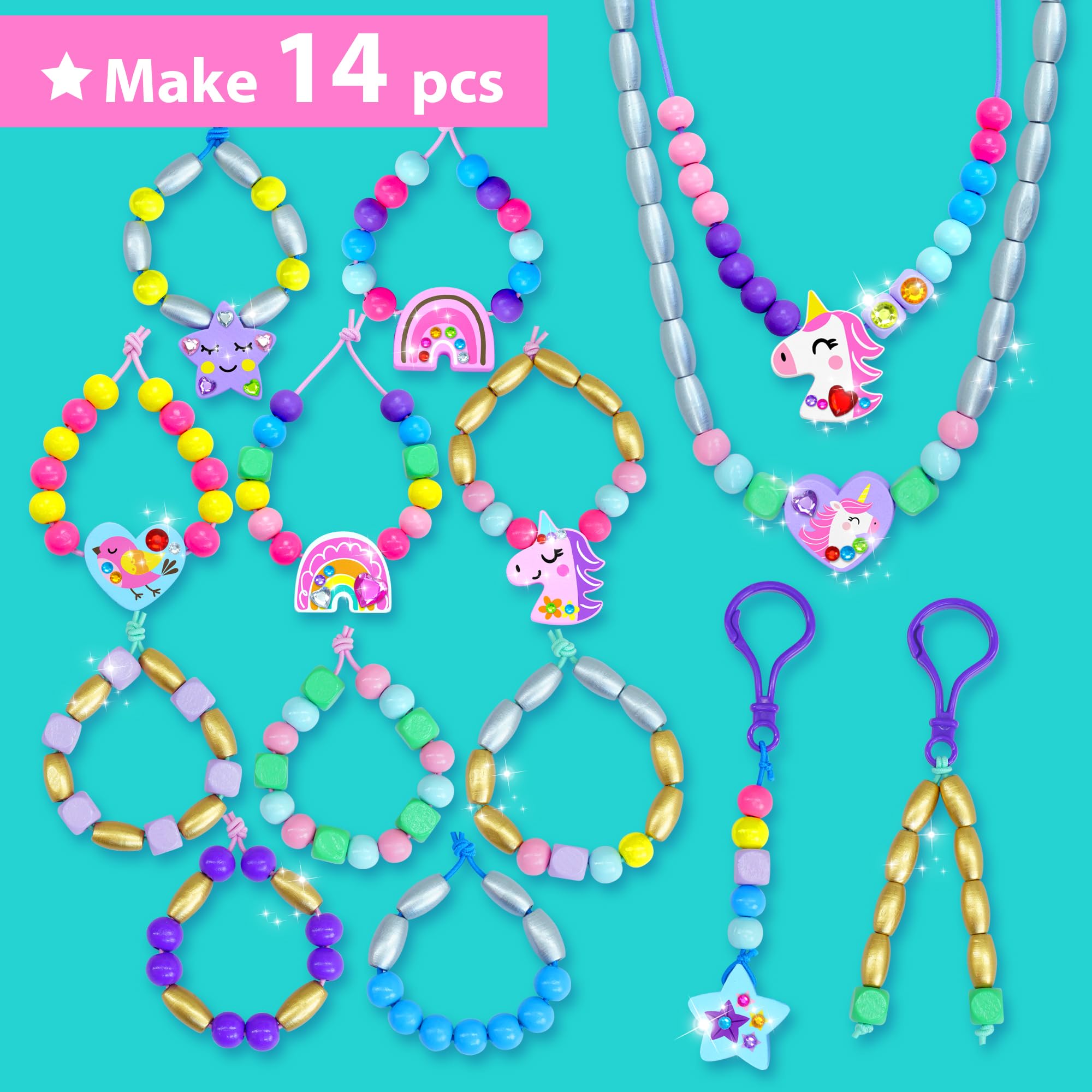 KRAFUN Unicorn Bracelet Craft Kit for Kids Ages 5-12, 14 DIY Arts & Crafts Projects with Friendship Bracelets, Charms, Beads - Image 3