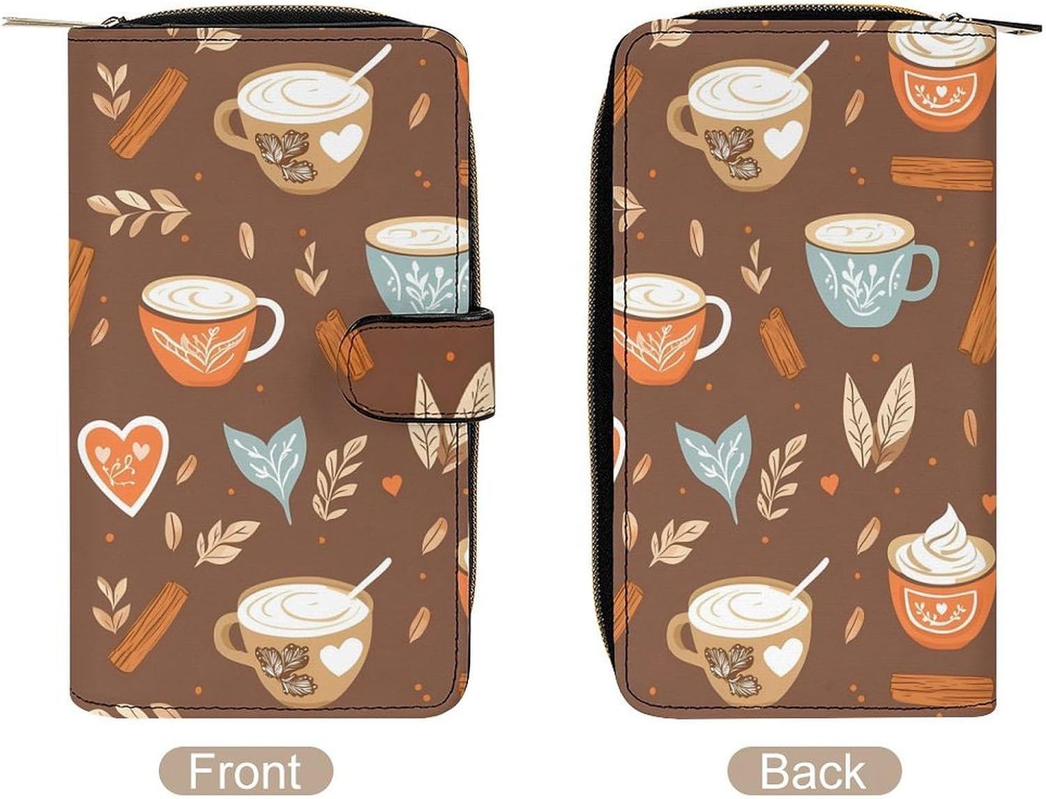 Coffee Mugs Funny Long Slim Bifold Wallet Card Holder Purse with Buckle for Men Women