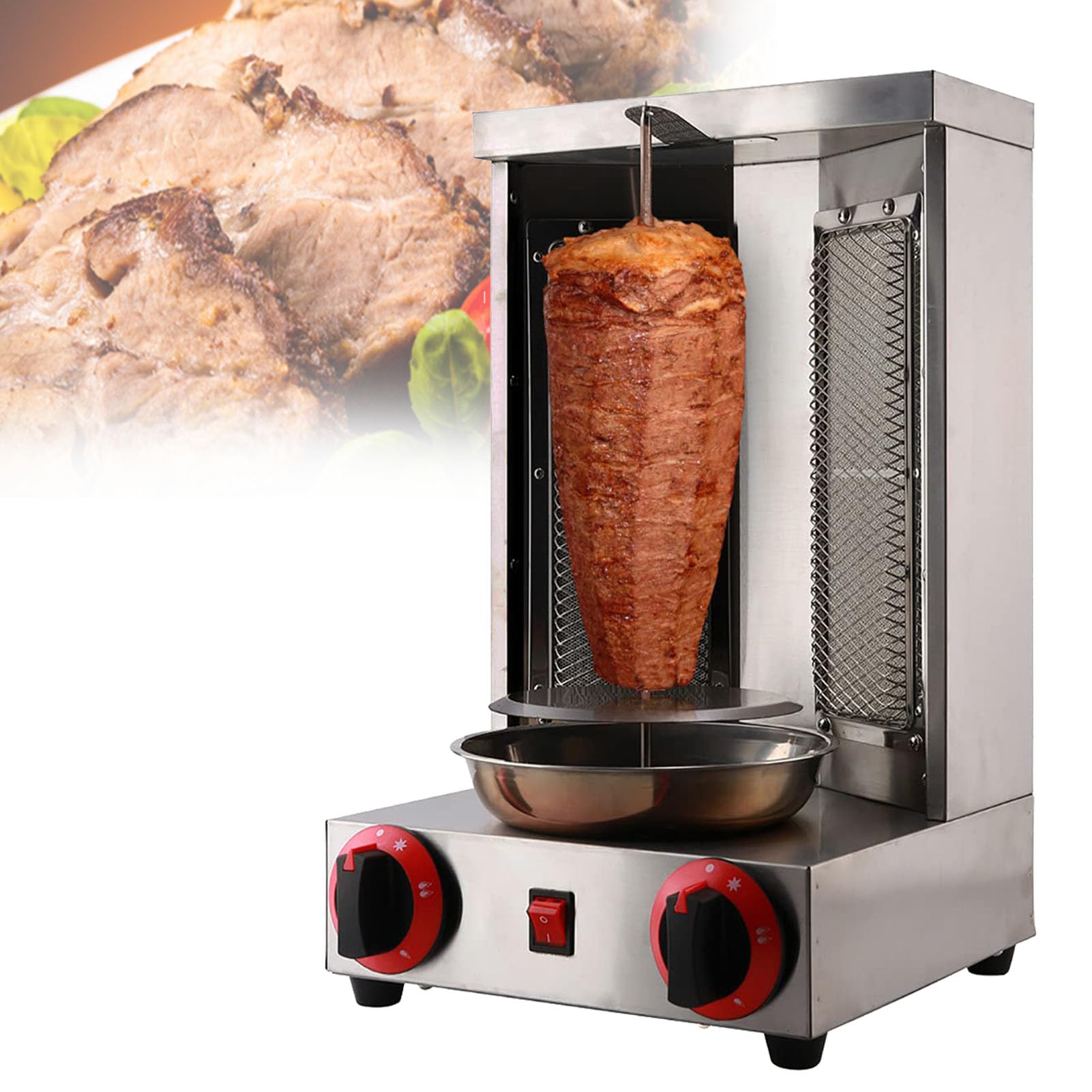 Rotissoire Grill gazowy, automatycznie obracany pionowy grill z rurkami grzewczymi, komercyjna patelnia żyroskopowa ze stali nierdzewnej, sprzęt bezdymny na kebab