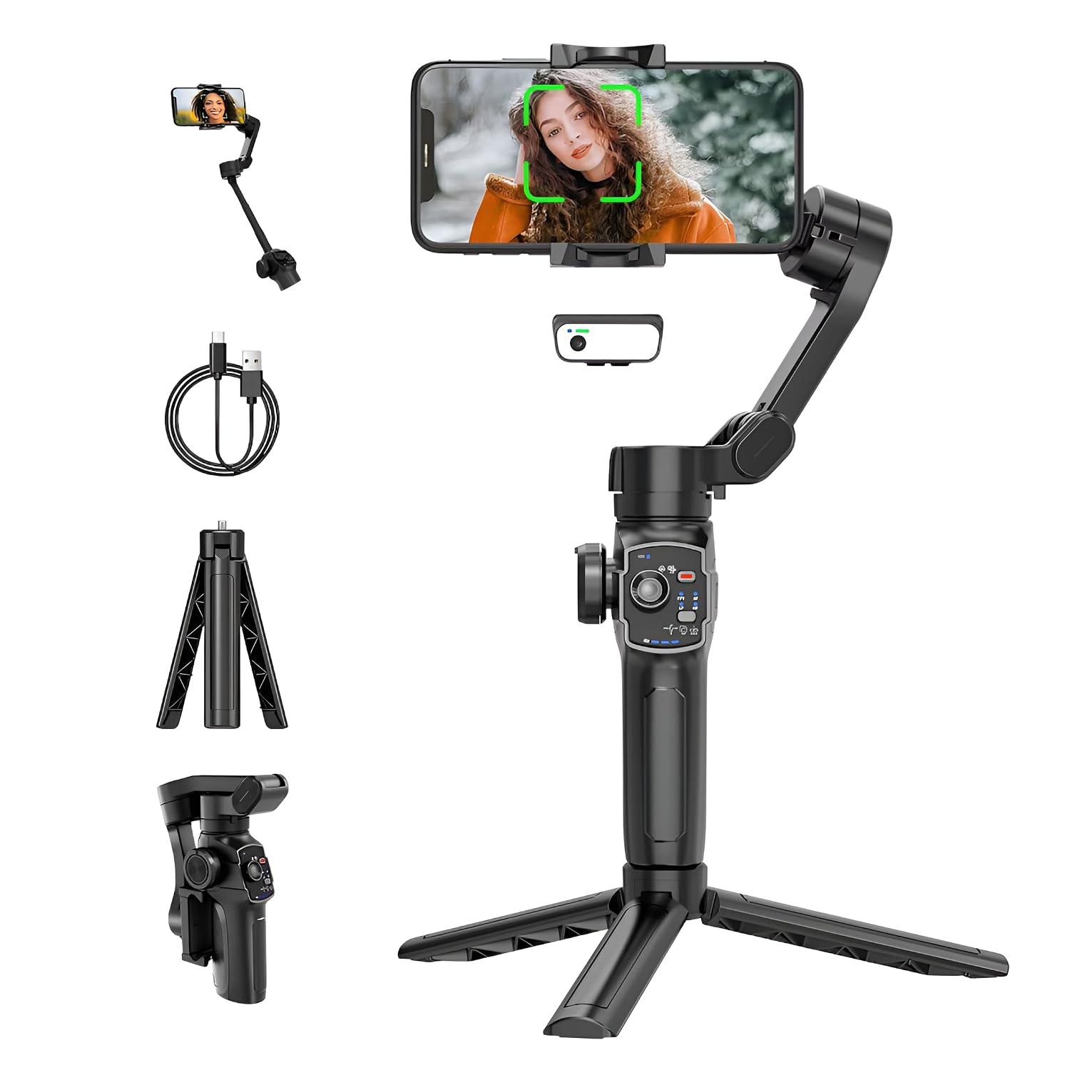 Digitek (DSG-009F AI) 3 Axis Smartphone Gimbal with Wide Angle and AI Face Tracker - Telescopic Rods & External Microphone Support - Lightweight and Compatible with Smartphones (AI)