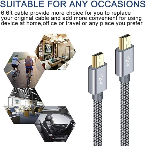 Miniatura 6 de SIOCEN Cable mini USB trenzado de 6 pies, tipo A macho a Mini-B, cable de carga para Garmin Nuvi, cargador de controlador PS3, cable de datos de