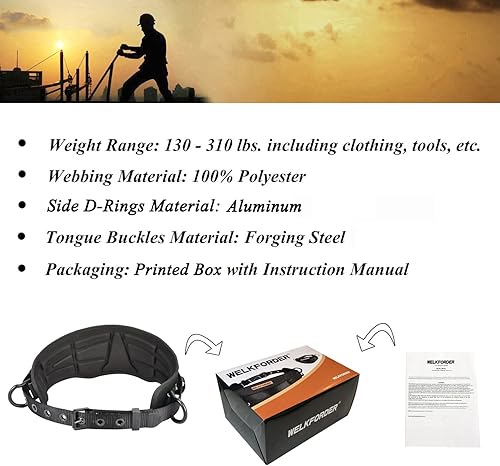 Miniatura 8 de WELKFORDER Cinturón de cuerpo con hebilla de lengua (herrajes de aluminio) con almohadilla de cintura para prensar en caliente y 2 anillos laterales