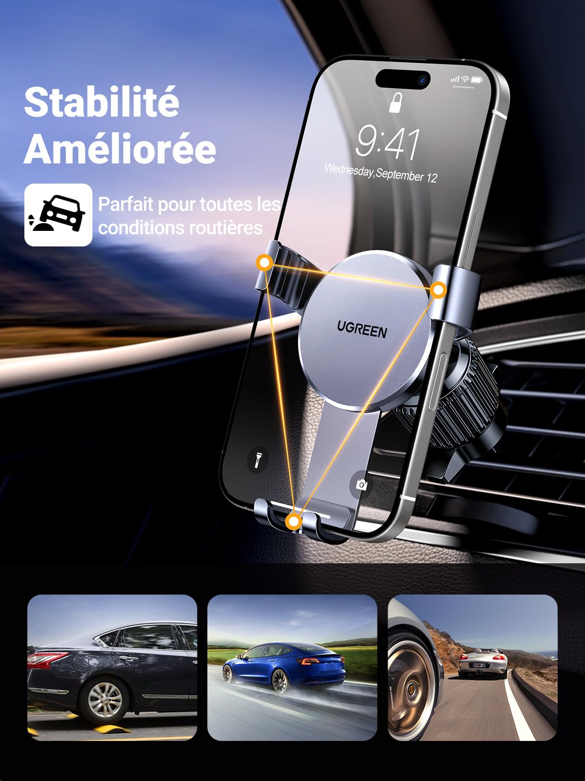 Support Téléphone Voiture Gravité,Porte Téléphone pour Grille Aération