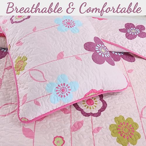 Miniatura 10 de Cozy Line Home Fashions Juego de ropa de cama reversible 100% algodón reversible para niña, color rosa, verde, azul, naranja (Queen, 3 piezas 1