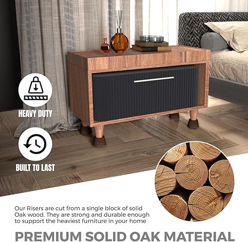 Miniatura 4 de FASONLA Elevadores de cama (juego de 4) elevadores de muebles de altura de 2 pulgadas, elevadores de madera maciza de roble para cama, elevadores de