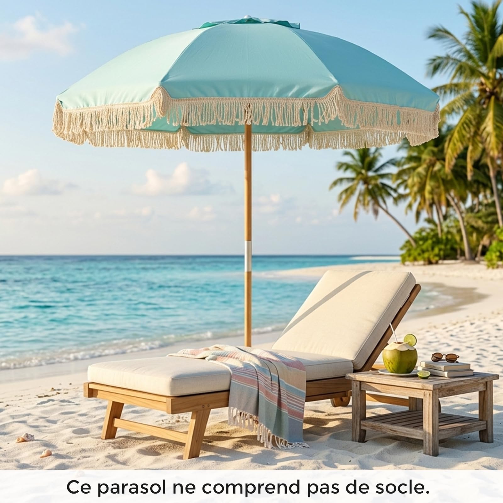 RELAX4LIFE Parasol de Plage Vintage à Franges Ø170cm Inclinable à 30°