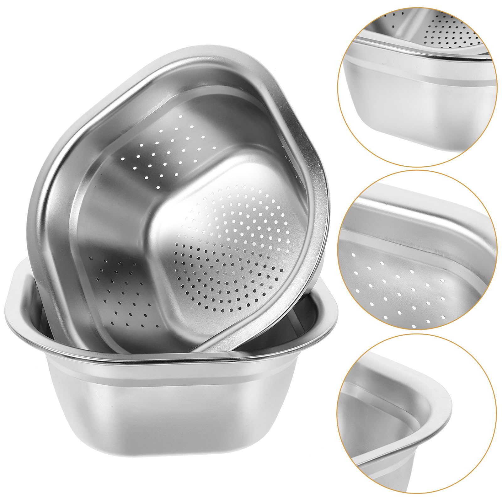 Colador de Cocina de Acero Inoxidable 21cm para Alimentos y Frutas | Juego de 2 Piezas, Color Plata, Cesta de Malla, Limpieza de Verduras, para Casa Nueva