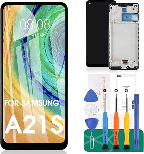 Reemplazo de pantalla para Samsung A21S A217 A217F A217M 6.77 "Pantalla LCD táctil digitalizador Asamblea reparación de vidrio con marco (negro)