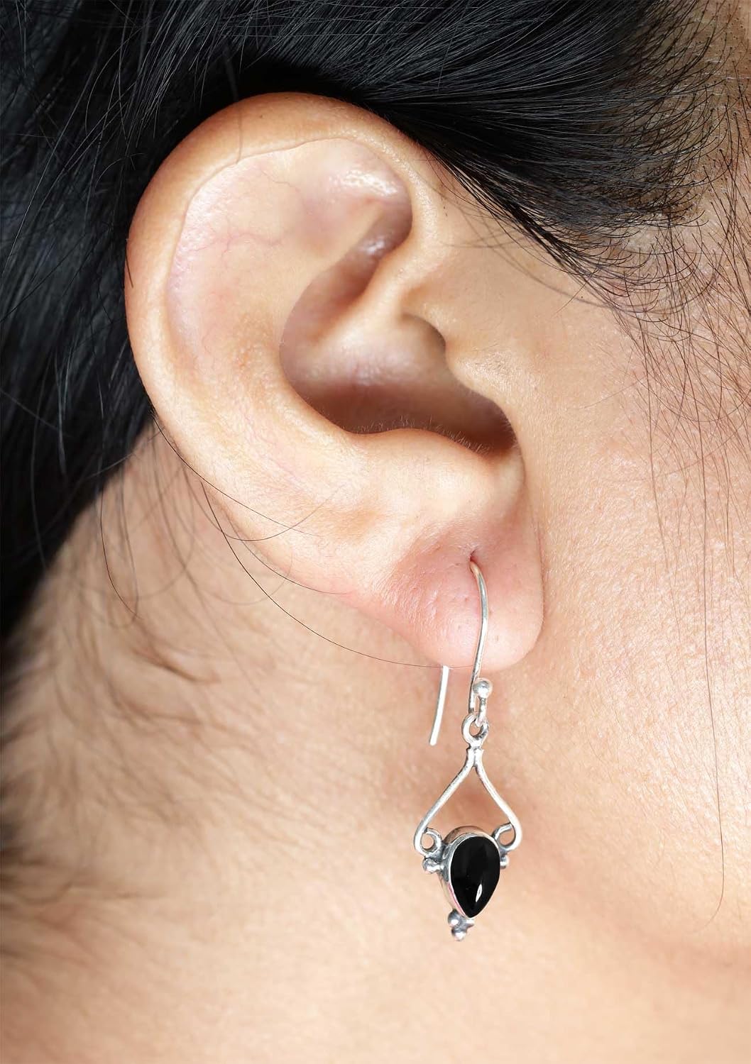 Boho Handmade Jewelry Natural Gemstone Agate, Amber, Moonstone, Onyx Pear Genuine 925 Sterling Silver Drop Dangle Earring For Women